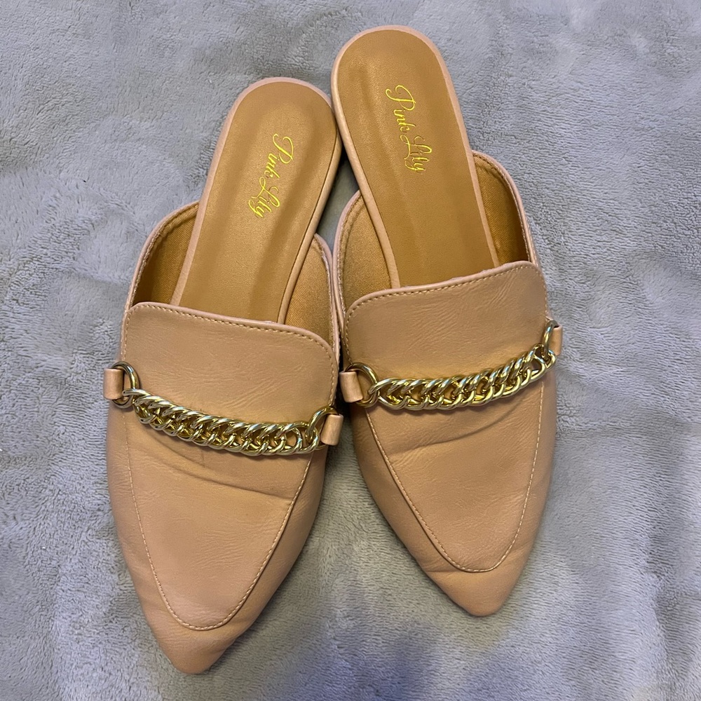 Beige/tan leather mules size 6.5